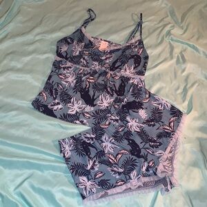 Secret Treasures Blue and Turquoise Tropical Panther Pajama Set Size XL